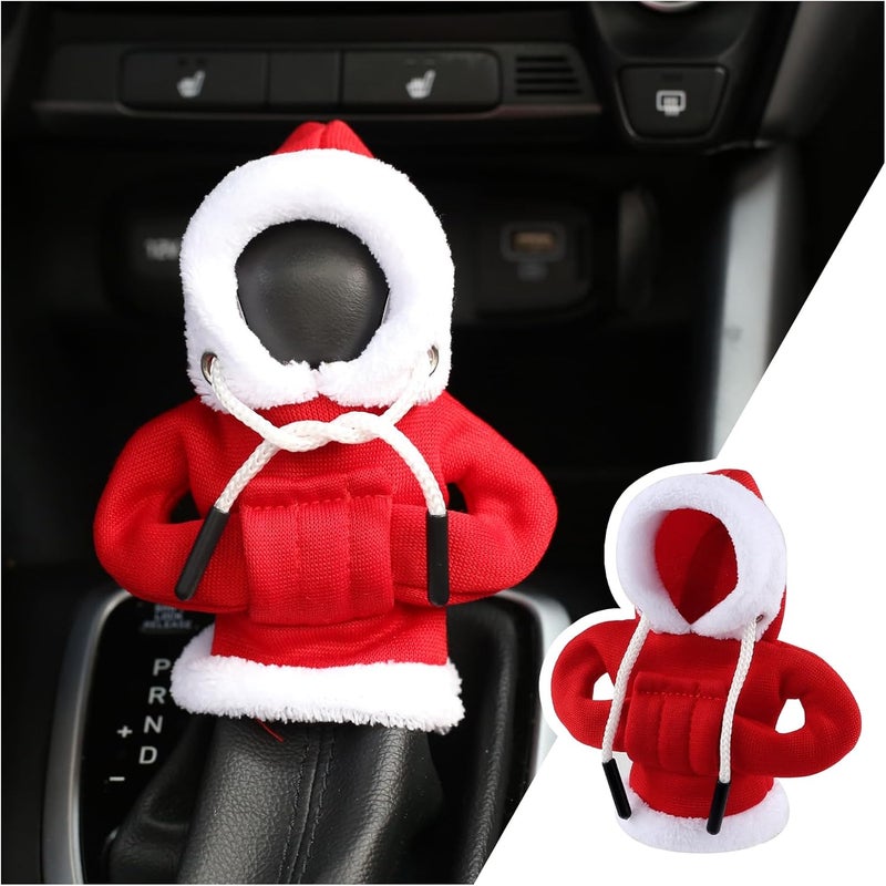 Figpade Christmas Hoodie Gear Shift Cover for Car,Cute Car Gear Shift Knob Cover as Christmas Cars Decoration to Protect Auto Shifter,Stylish Cars Gears Shifts Hoodie Vehicle Accessories (Christmas Red) - Image 1